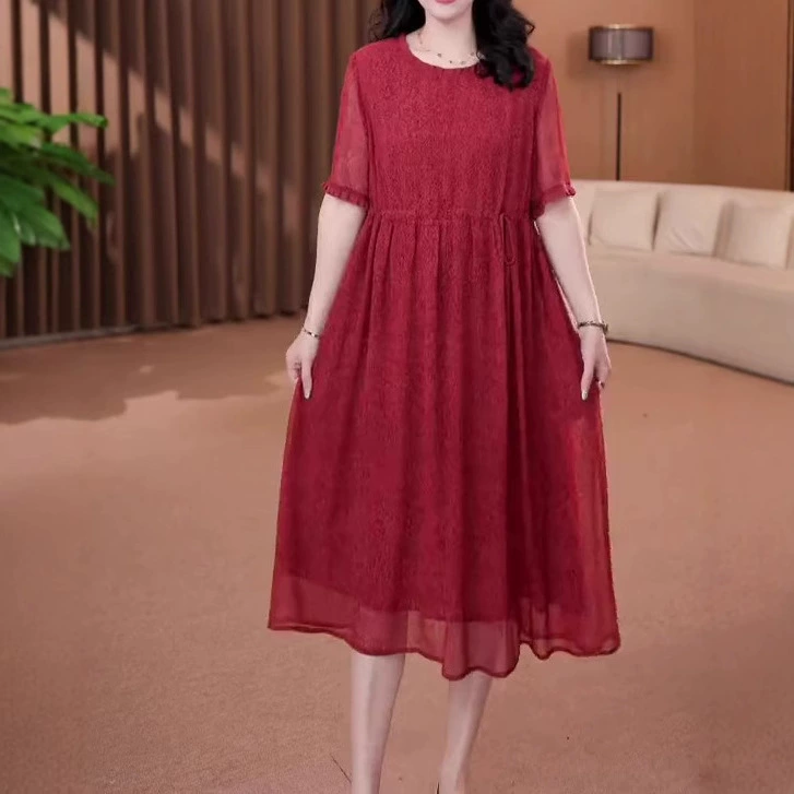 2025 французский новый темперамент высококачественный шифон свободный большой размер тонкий высококачественный шифон юбка толстая женская одежда MM