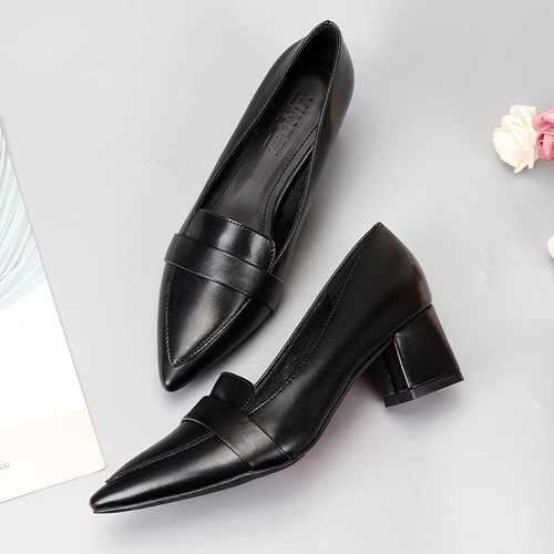 High-heeled black thick-sole work shoes with soft mid-sole, low-heeled professional work shoes for office, single shoes for women, small and large sizes