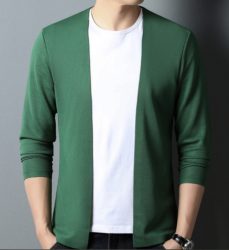 Otoño e invierno nuevo cárdigan de punto chaqueta suelta de punto sin botones de color sólido simple de todo fósforo para hombres