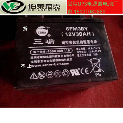 三瑞6FM12V38AH铅酸免维护蓄电池UPS机房/应急照明/直流屏