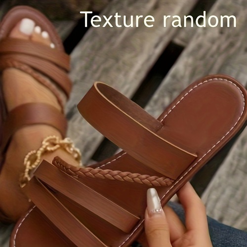 Women's Braided Flat Sandals Casual Summer Slip On Shoes Cross-border