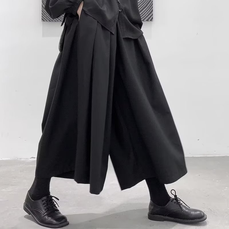 Men's Skirt Pants for Spring and Autumn, Wide-Leg Casual Suit Pants, Loose Fit, Slimming, High-Waisted, Cropped, Unique Straight-Leg Skirt Pants with Wide Legs