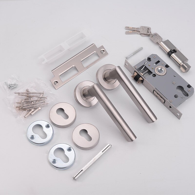 Cerradura dividida de una sola lengua de acero inoxidable, puerta cortafuego de doble curva, cerradura de manija, dormitorio, baño, manija de puerta de madera, fábrica al por mayor