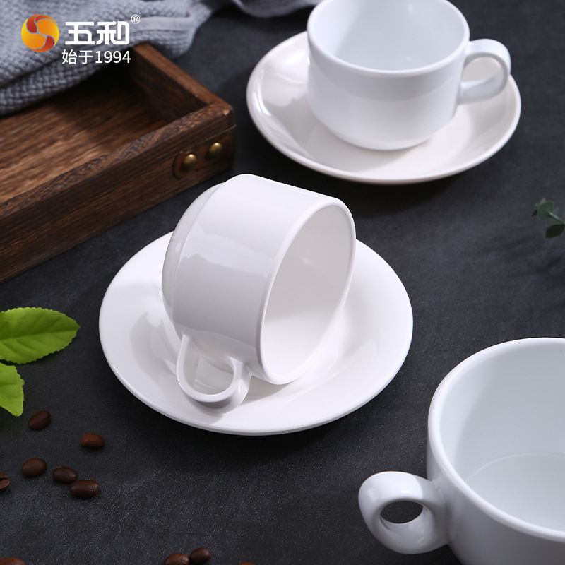 우허 멜라민 커피잔 301-400ml 유럽풍 카푸치노 라떼컵 컵받침 옵션