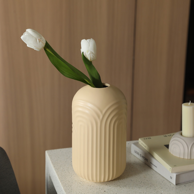 Crema ins estilo geométrico florero de cerámica decoración sala de estar arreglo de flores secas hogar simple decoración suave al por mayor