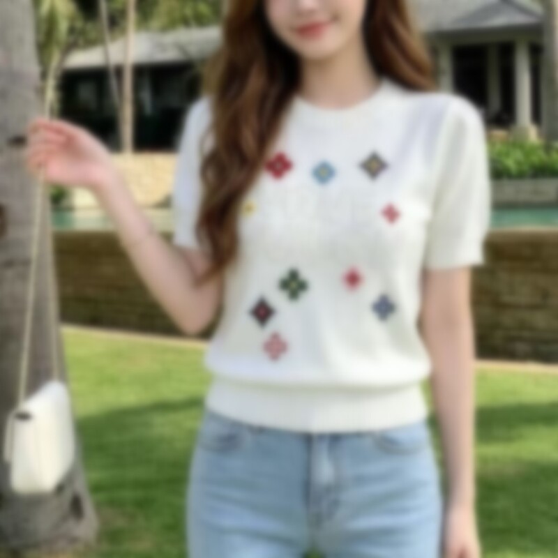 【Arctic Velvet】26 Autumn/Winter New Elegant Style Light Luxury Vintage Letter Embroidery Round Neck Short Sleeve Puff Sleeve Knit Sweater 【Arctic Velvet】26 Autumn/Winter New Elegant Style Light Luxury Vintage Letter Embroidery Round Neck Short Sleeve Puff Sleeve Knit Sweater