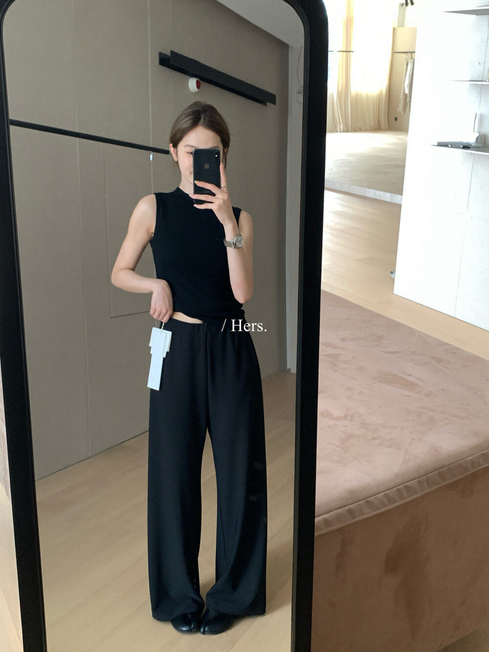 Quần culottes nữ ống rộng cạp cao chun lưng vải mỏng mùa hè — màu đen chi tiết 6