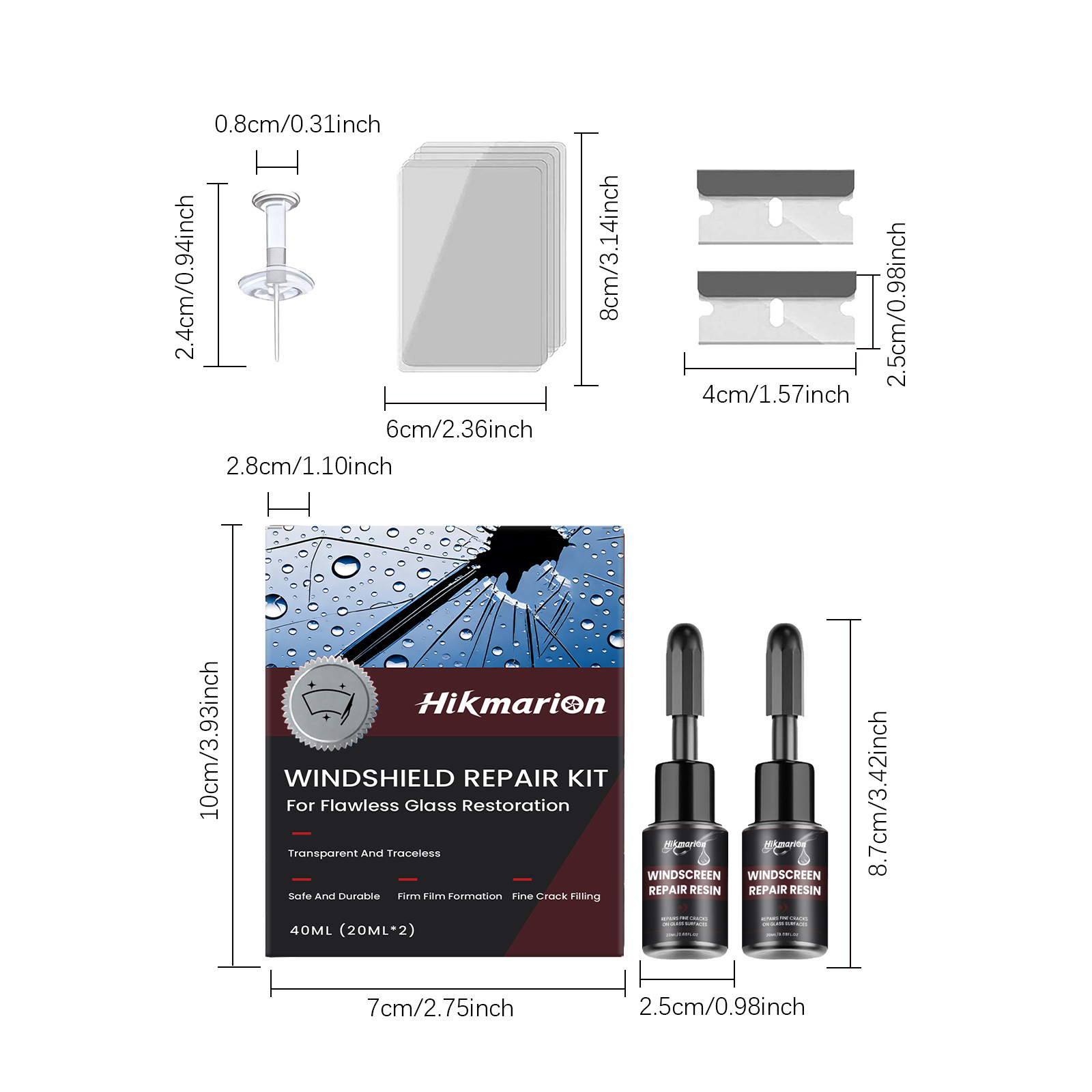 Hikmarion Car Windshield Care Kit for Daily Repair, Refurbishment, and Maintenance of Car Window Glass Cracks