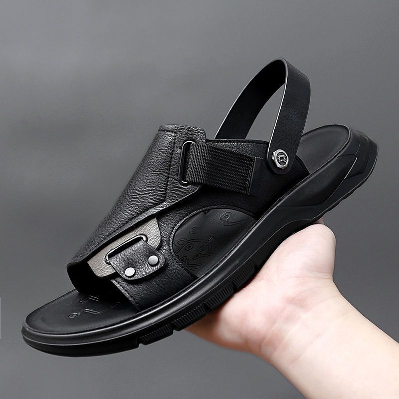New Men's Sandals Summer Men's Shoes Outer Wear Slippers Genuine Leather Explosions Internet Celebrity Two-Wear Ins Casual Beach Shoes Trendy
