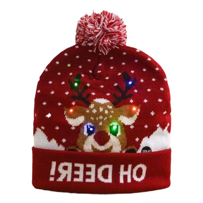 Sombrero modelos de otoño e invierno Navidad transfronteriza luz LED sombrero de punto linterna fiesta adulto sombrero de Navidad sombrero de lana al por mayor