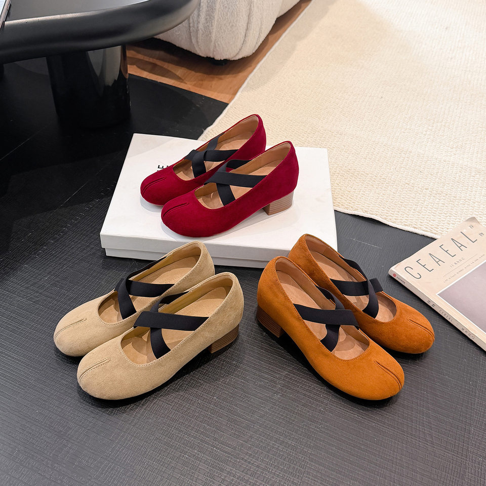 Giày Mary Jane nữ mũi vuông gót thô đế độn tăng chiều cao 7 cm quai chéo cổ nông — Màu kaki (đế độn 7cm), Màu nâu (tăng chiều cao 7CM bên trong), Đỏ (tăng chiều cao 7cm)