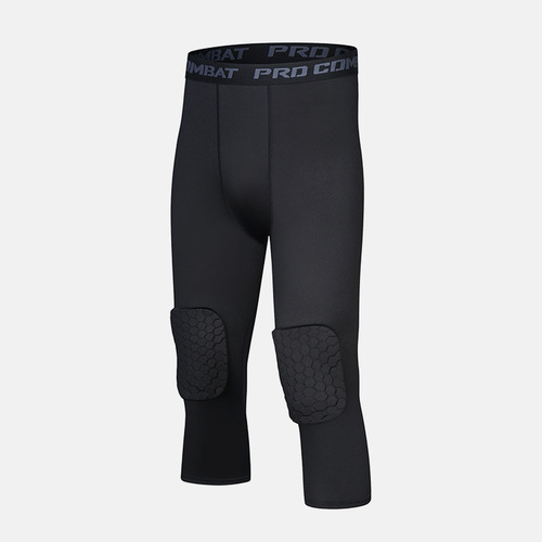 Sports Tight Leggings Honeycomb Knee Guards Anti-Collision Seven-Eighth Pants Fitness Running Basketball High-Elastic Leggings Men's Leg Protection