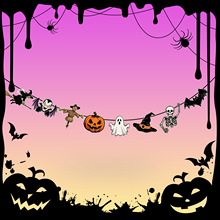 跨境万圣节南瓜蝙蝠纸质拉旗卧室客厅墙面装饰万圣派对装饰横幅