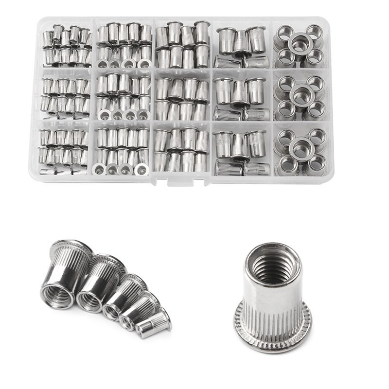 150pcs box stainless steel rivet nut M3-M8 combination flat-headed vertical pull riveting nut combination