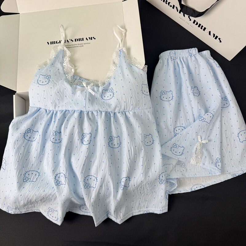 【Da Jiejie Cross-Border Selection】Women's Cloud Cotton Pajamas with Chest Pads, Wearable Cartoon Strap Shorts Homewear 【Da Jiejie Cross-Border Selection】Women's Cloud Cotton Pajamas with Chest Pads, Wearable Cartoon Strap Shorts Homewear