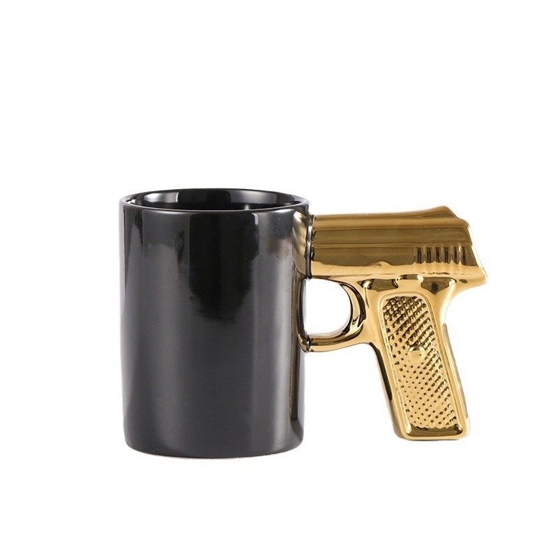 Taza de cerámica creativa oro plata pistola taza de mango de la pistola taza de agua personalizada taza de café taza de modelado 3D taza de esmalte taza