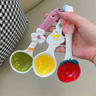 Ceramic spoon ins cute candy color small spoon Internet celebrity household eating spoon high-looking long handle spoon dessert spoon