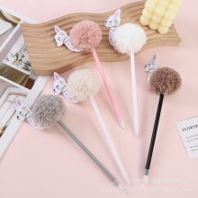 新款创意卡通毛球笔清新可爱羊驼文具笔少女心个性毛绒圆珠笔批发