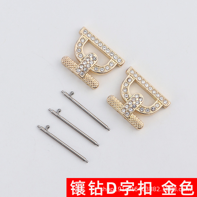 Dây chữ D đính cườm đính kim cương mới - Vàng / Giao diện 18mm (kèm kim tháo nhanh)