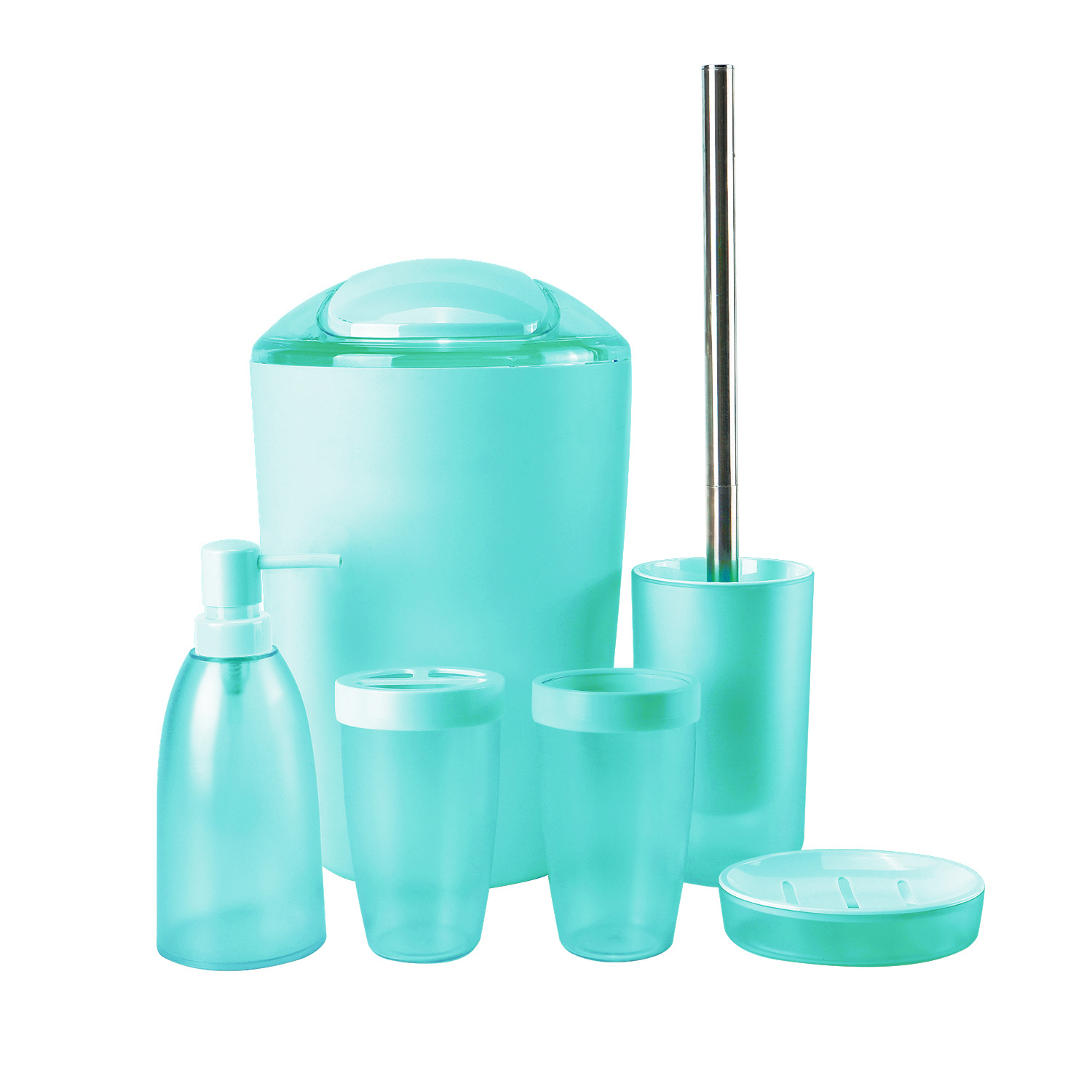 Suministros de baño de plástico de color sólido conjunto de seis piezas enjuague bucal cepillo titular caja de jabón baño traje de baño de almacenamiento en stock