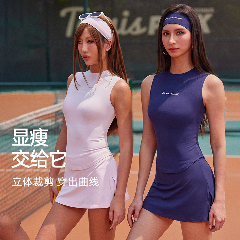 Summer New Style Sleeveless Yoga Wear, Short-Sleeved Slimming Fitness T-Shirt, Outdoor Hot Girl Sports Casual Tennis Wear Set
