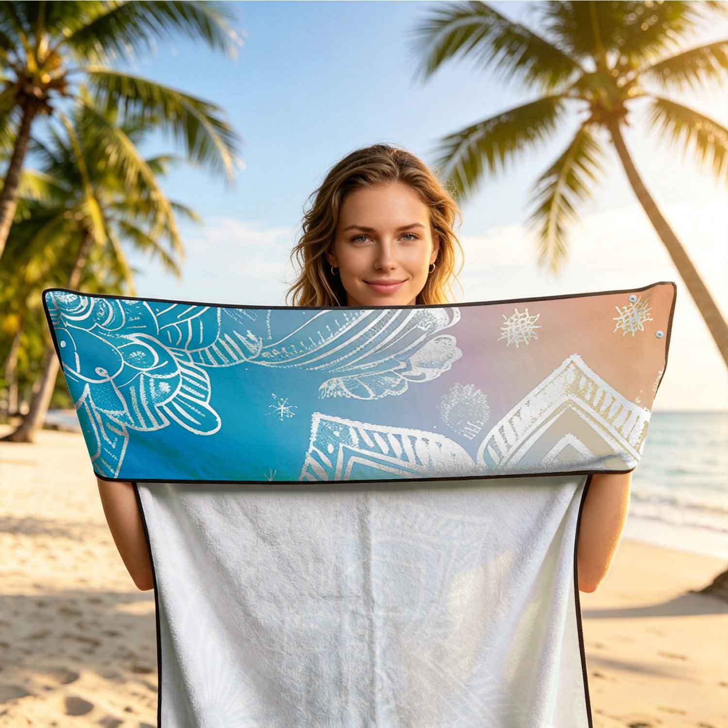 Printed bath towel and car seat cover 2-in-1, ultra-fine fiber outdoor beach and car dual-use universal seat cushion