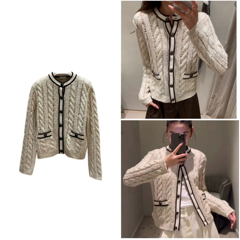 Bc Chanel-Style Color-Blocked Fine Glitter Sequin Cable Knit Round-Neck Cardigan for Women, Gentle and Slimming, Versatile Short Top Bc Chanel-Style Color-Blocked Fine Glitter Sequin Cable Knit Round-Neck Cardigan for Women, Gentle and Slimming, Versatile Short Top