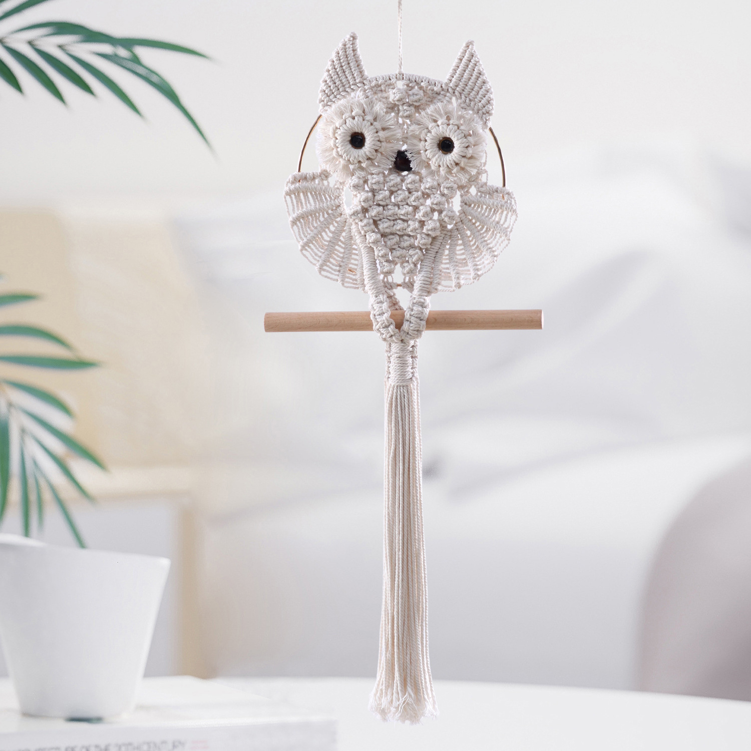 Owl Pendant Hanging Lace Wall Hanging Tapestry Handwoven Boho Art Decoration