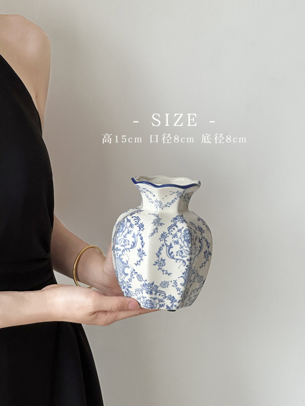 新しい青と白の磁器セラミック花瓶新しい中国風の装飾品リビングルームフラワーアレンジメント玄関装飾古代スタイルシミュレーション牡丹|undefined