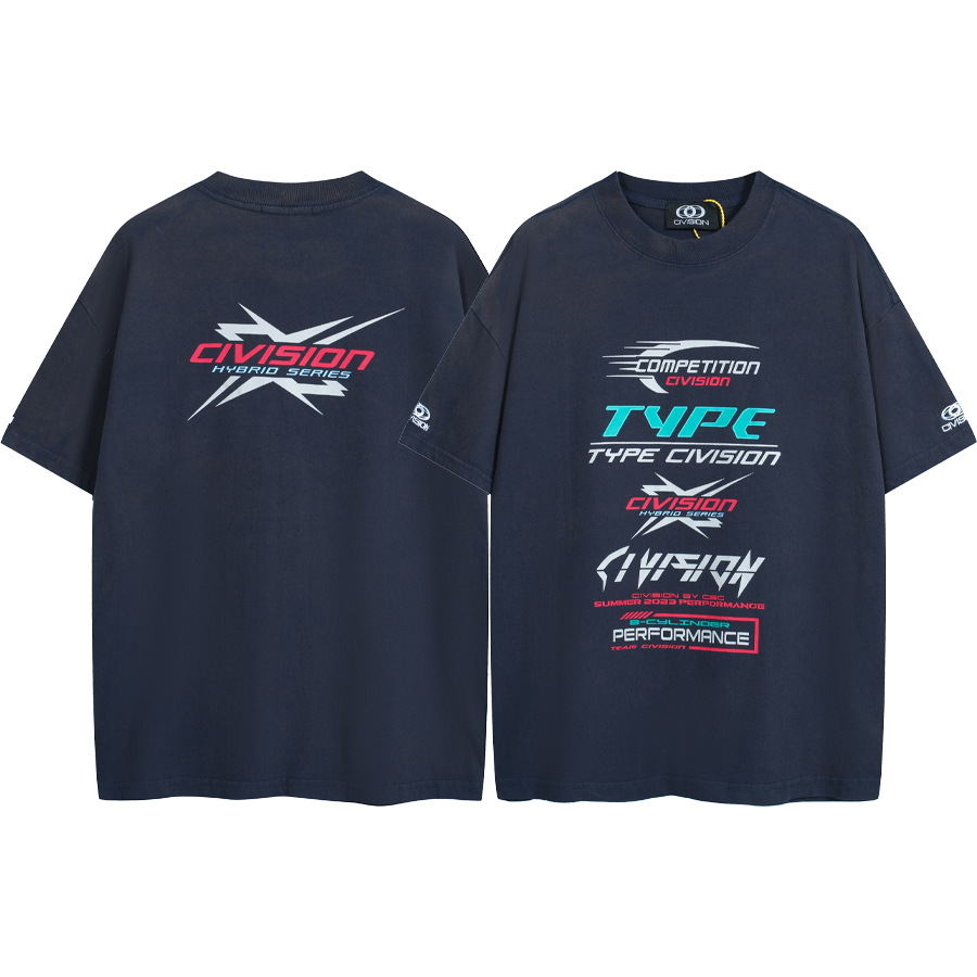 CIVISION by CSC Bordado LOGO Etiqueta Lavado y desgastado Vibe Camiseta suelta de manga corta para hombres y mujeres