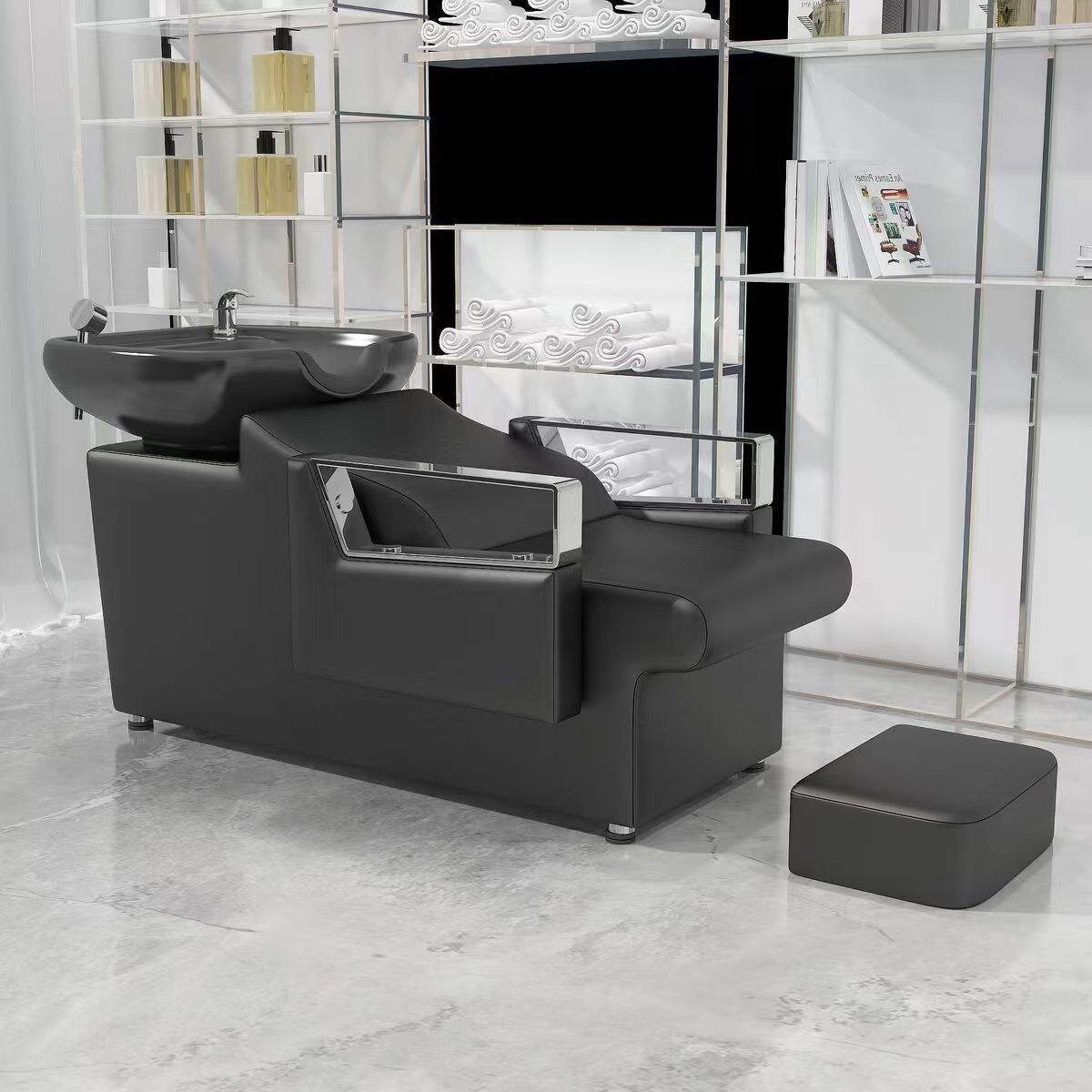 Peluquería Cama de champú Peluquería especial cama de agua semi-reclinada olla profunda de cerámica de acero inoxidable de alta gama