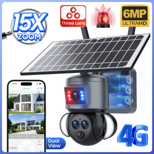Cross-border new 3 mesh 15x zoom solar surveillance camera outdoor wireless 4G gun ball linkage camera