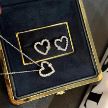 S925纯银正品耳钉项链女气质韩国爱心简约精致两件套抖音小红书款