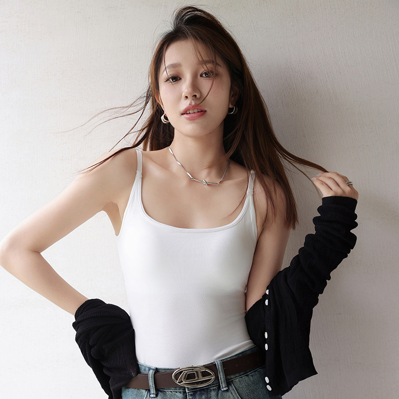 Women's Fashionable Camisole with Built-In Bra Pads, Stylish and Trendy, Can Be Worn as an Outerwear or as a Base Layer, Featuring a Beautiful Back Design