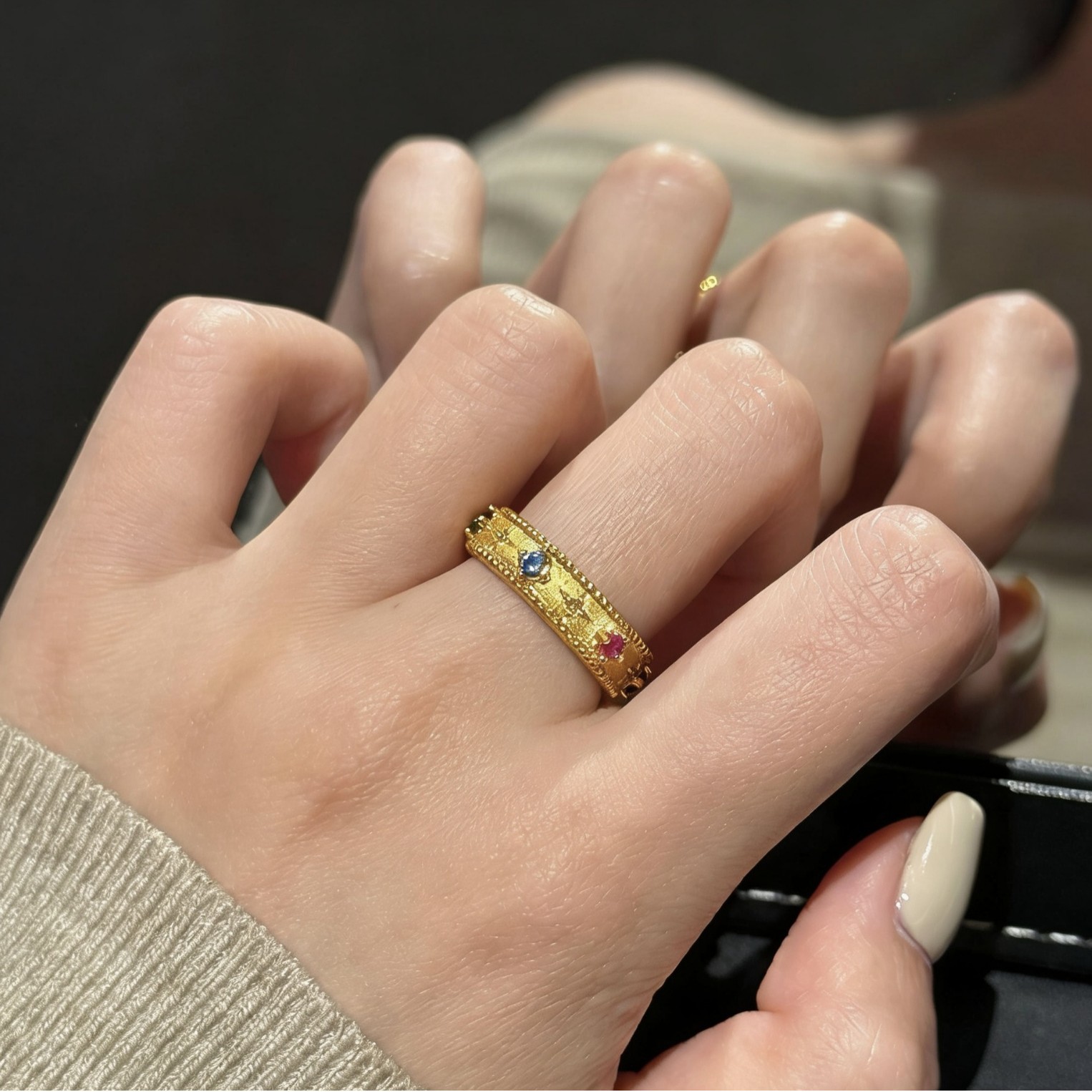 Vintage Gold-plated Sternenring Mit Bunten Steinen Für Damen_voghion.com