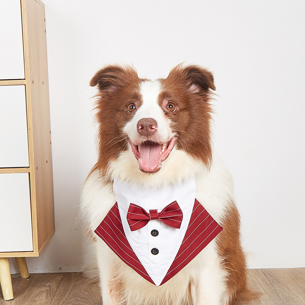 Transfronterizo nuevo rayas ropa de mascotas traje triángulo toalla guapo mascota saliva toalla boda mascota triángulo toalla