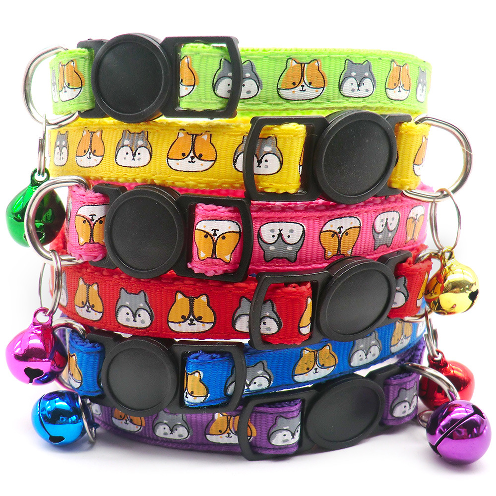 Multicolored Print Pet Collar, Oval Buckle, Adjustable Accessory, Cat and Dog Bell Collar, Anti-Lost