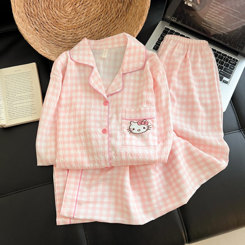 Al por mayor transfronterizo 2026 nuevo pijama de mujer nubes de algodón pantalones de manga larga cardigan con solapa de dibujos animados ropa para el hogar se puede usar fuera