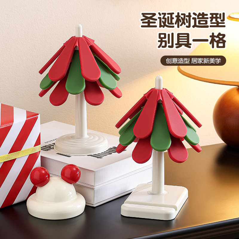 고급 센스 크리스마스 트리 단열 매트 식탁 장식 크리에이티브 트리 솔리드 우드 안티 스케일 포트 매트 폴딩 코스터 보울 매트