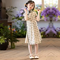 Guofeng Girl Cheongsam 2025 новый летний детский новый китайский стиль детская одежда маленькая девочка Китайская национальная юбка cheongsam улучшена