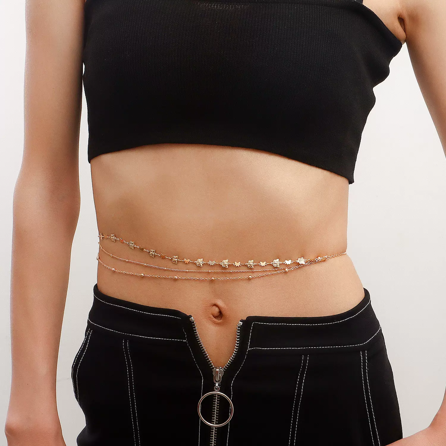 欧美跨境饰品 朋克嘻哈风简约多层身体链女 复古气质蝴蝶多层腰链