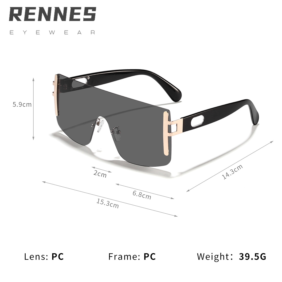 Nuevas películas integradas sin marco transfronterizas para hombres y mujeres con el mismo estilo, pasarelas europeas y americanas de vanguardia, gafas de sol de lujo ligeras, gafas de sol para exteriores