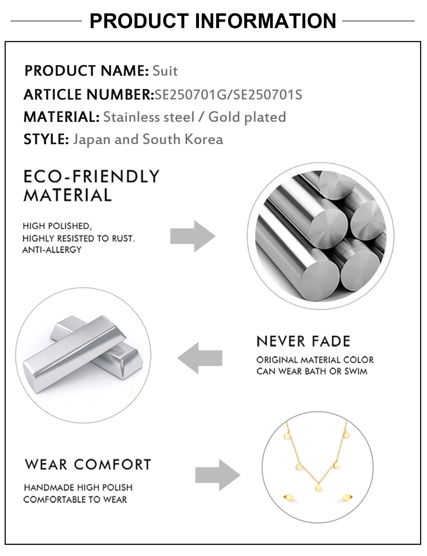 Fashion Star Moon Stainless Steel Plating Earrings Necklace 1 Set