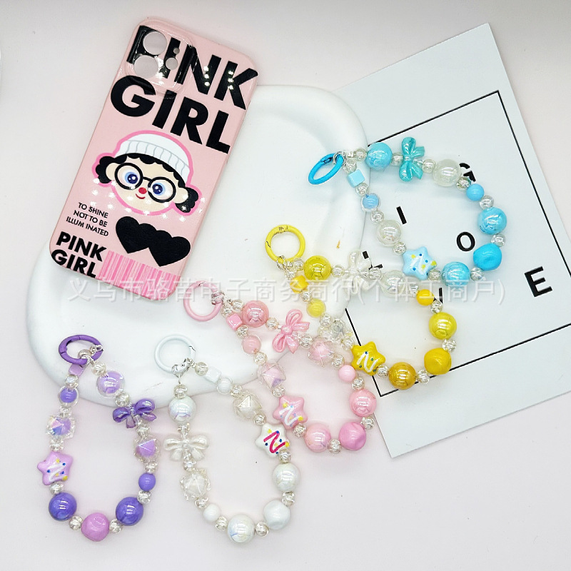 Mobile Phone Chain Wholesale Cross-Border Export Hot-Selling Pure Color Heart Beaded Lanyard Mobile Phone Case DIY Camera Ccd Keychain