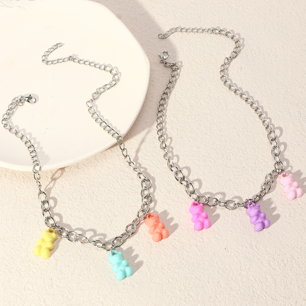 Rétro Frappé Couleur Transparent Ours Pendentif Collier En Gros Nihaojewelry display picture 8