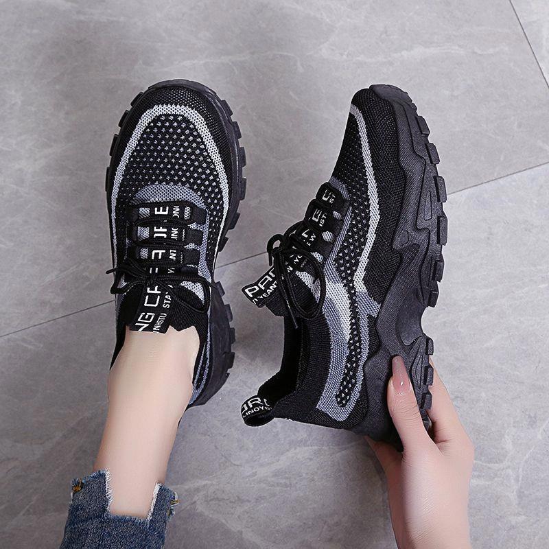Breathable Fly-Knit Dad Shoes for Women 2024 Spring and Autumn New Versatile Casual Thick-Soled Sports Running Shoes Trendy Running Shoes