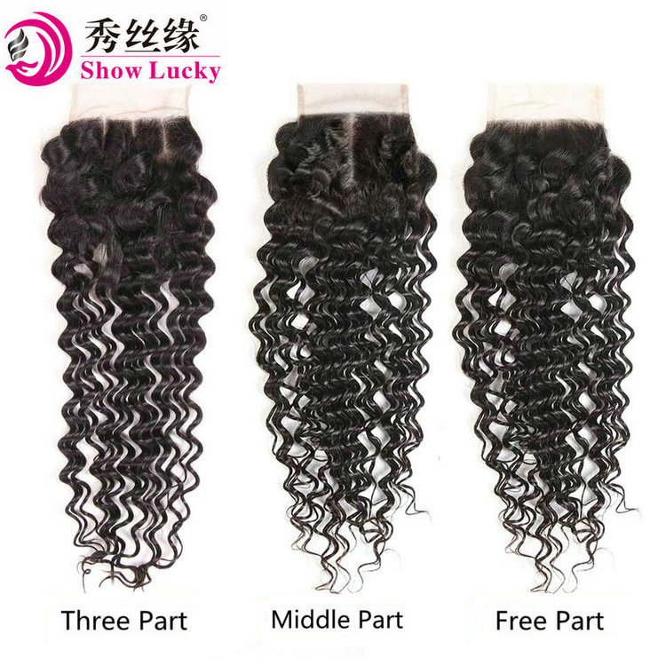 Cabello humano de onda profunda con cierre de encaje 4 * 4