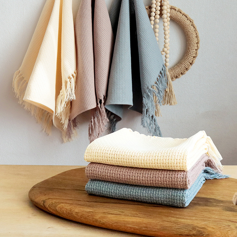 流蘇餐巾家用廚房餐桌布餐具純色茶巾ins風格純棉瀝水墊快幹