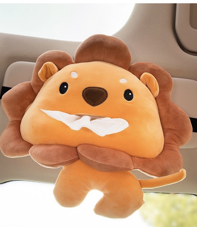 Lindo coche de dibujos animados caja apoyabrazos caja de pañuelos coche creativo colgando caja de pañuelos silla asiento trasero bolsa de tejido