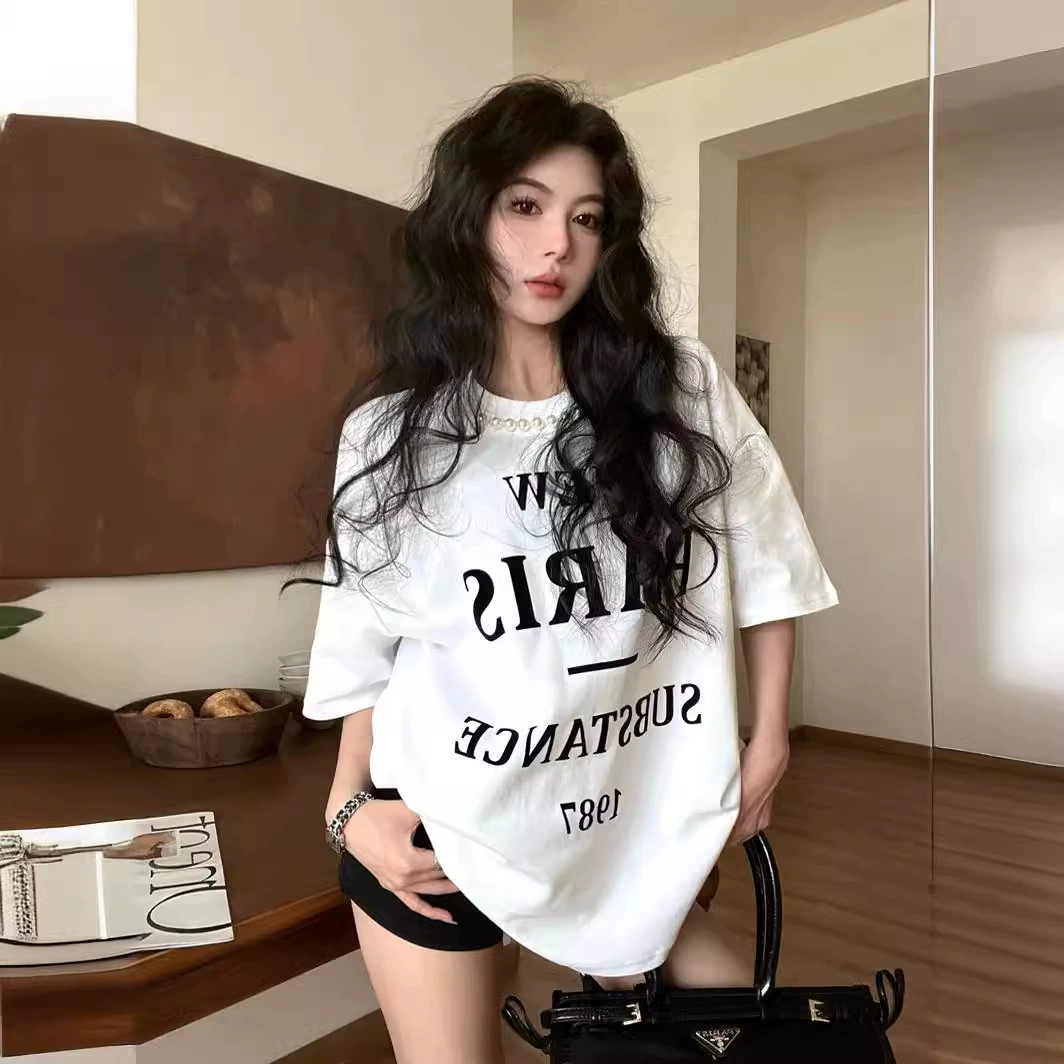Футболка oversize American style, круглый ворот, летний повседневный крой